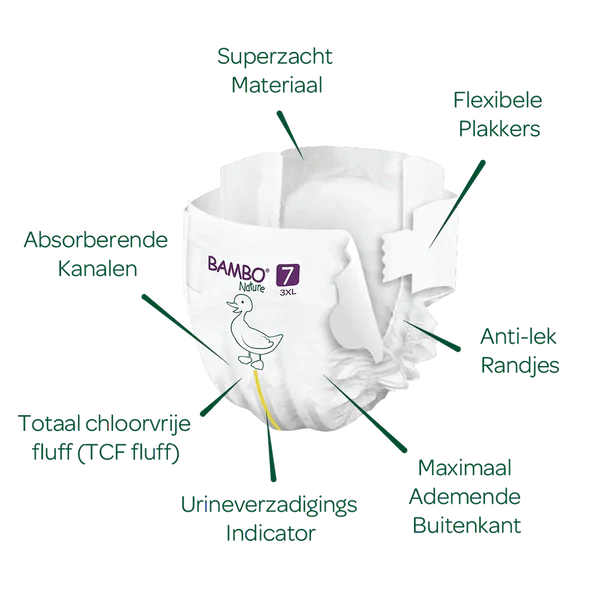 BAMBO Nature luiers maat 7 3XL | 18+ kg | Voordeelpak eigenschappen